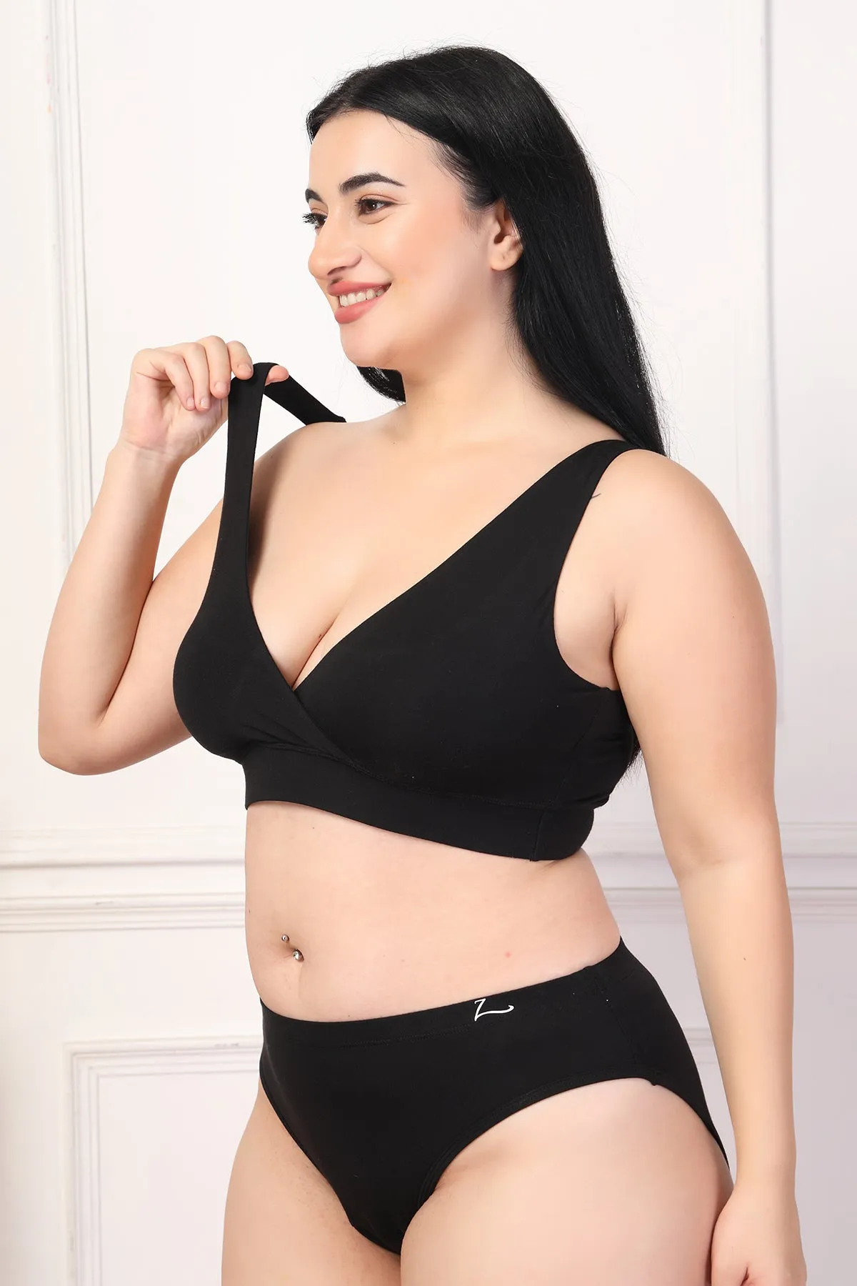 247 Black Padded Maternity Feeding Bra and Panty Set