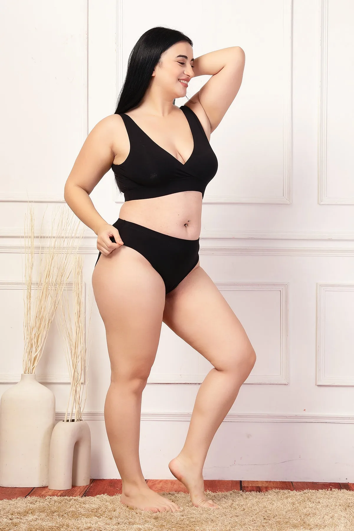 247 Black Padded Maternity Feeding Bra and Panty Set