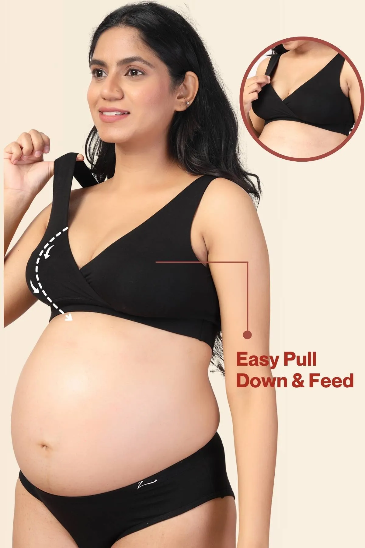 247 Black Padded Maternity Feeding Bra and Panty Set