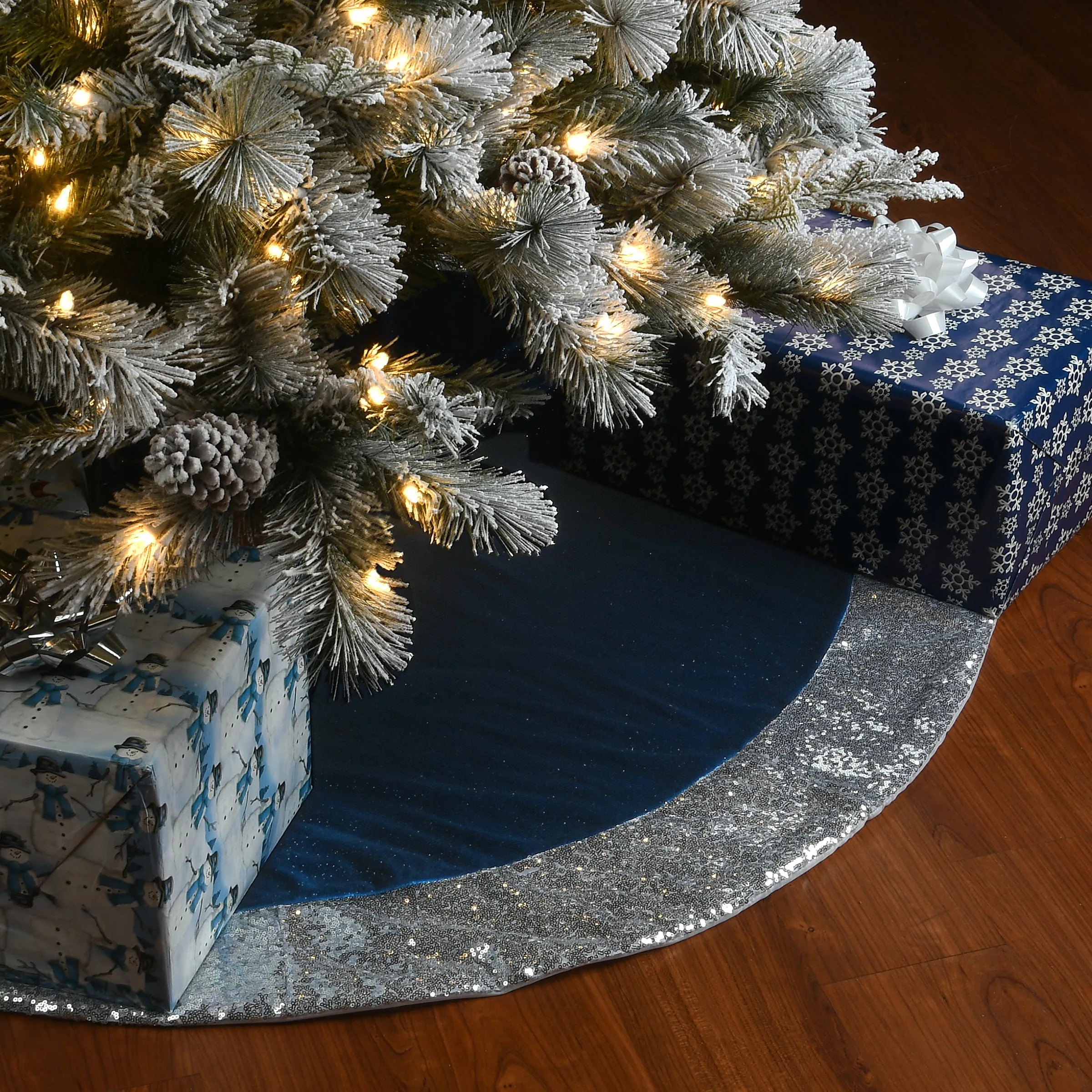48 in. Arctic Lights Collection Navy and Silver Tree Skirt