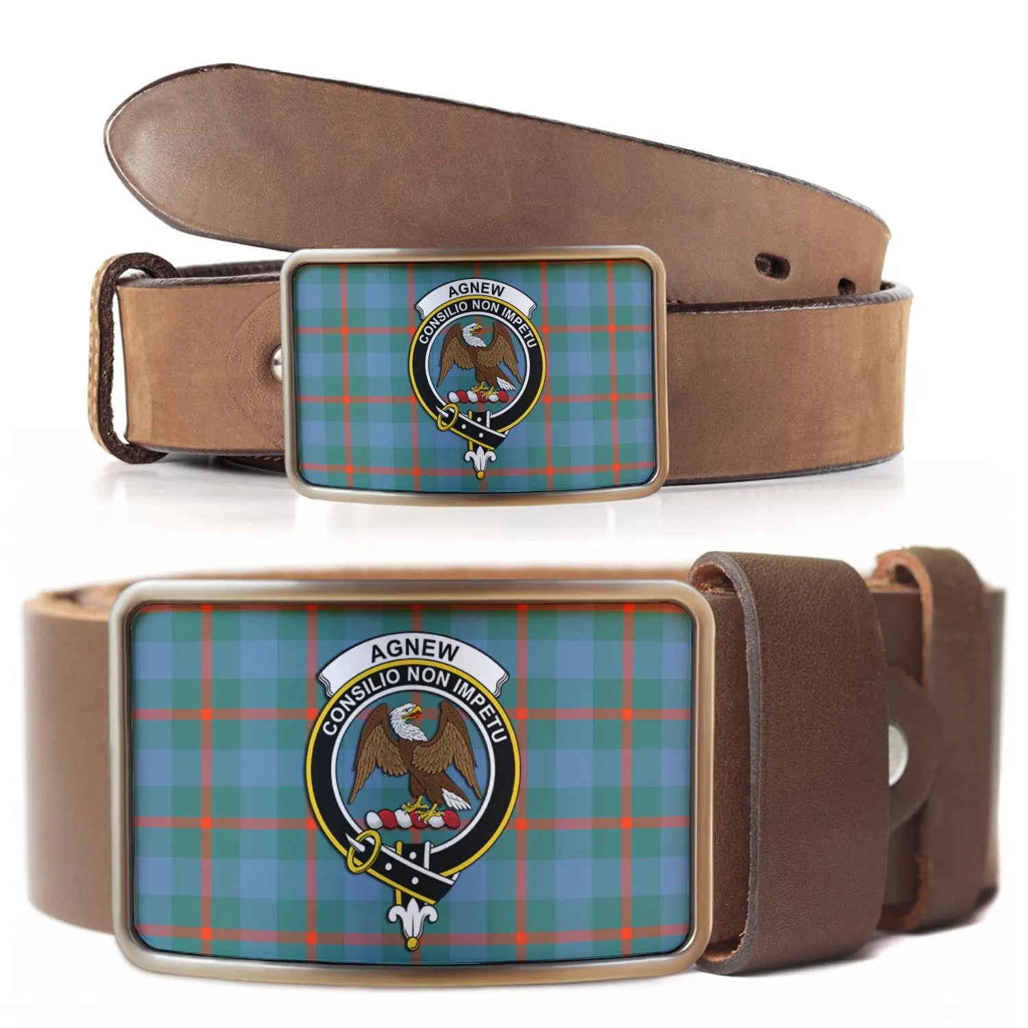 Agnew Ancient Tartan Belt Buckles with Family Crest