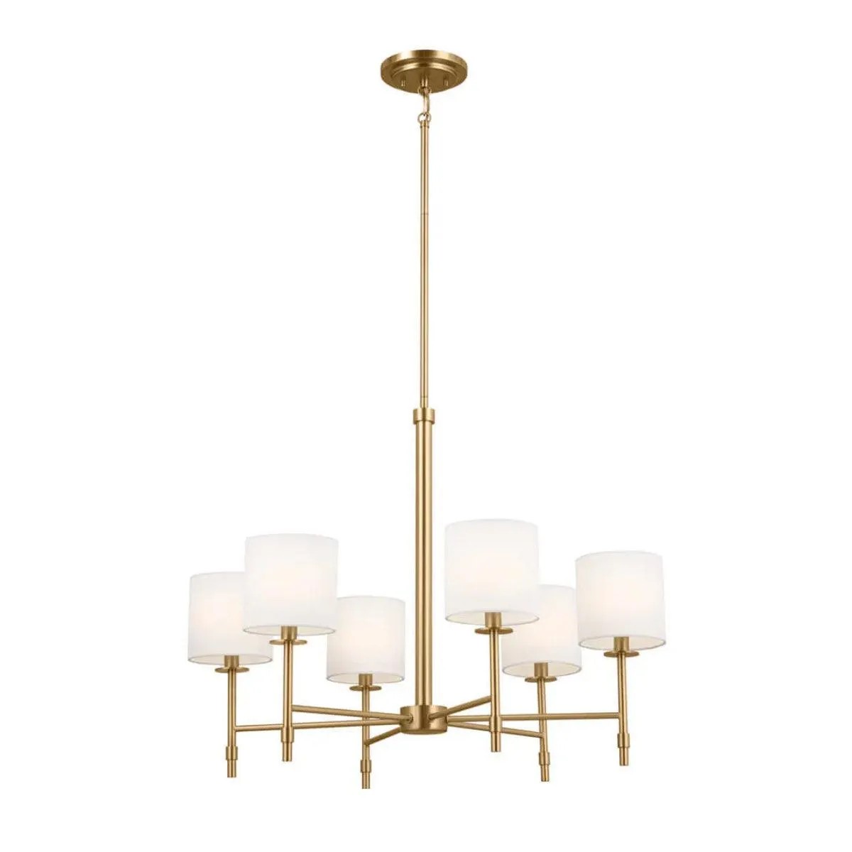 Ali 28" 6-Light Chandelier with Fabric Drum Shade, Brushed Natural Brass Finish