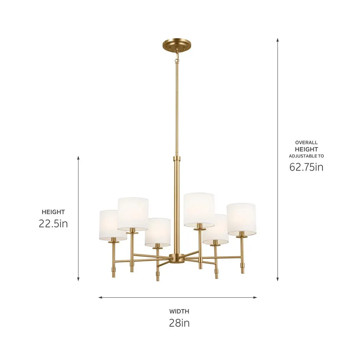 Ali 28" 6-Light Chandelier with Fabric Drum Shade, Brushed Natural Brass Finish