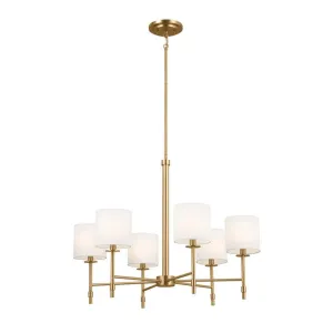 Ali 28" 6-Light Chandelier with Fabric Drum Shade, Brushed Natural Brass Finish