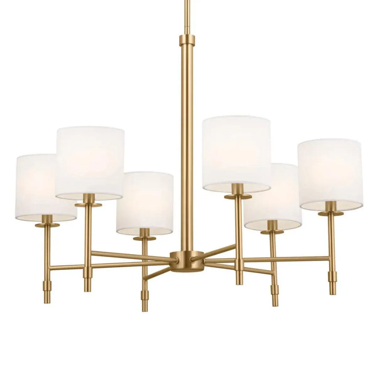 Ali 28" 6-Light Chandelier with Fabric Drum Shade, Brushed Natural Brass Finish