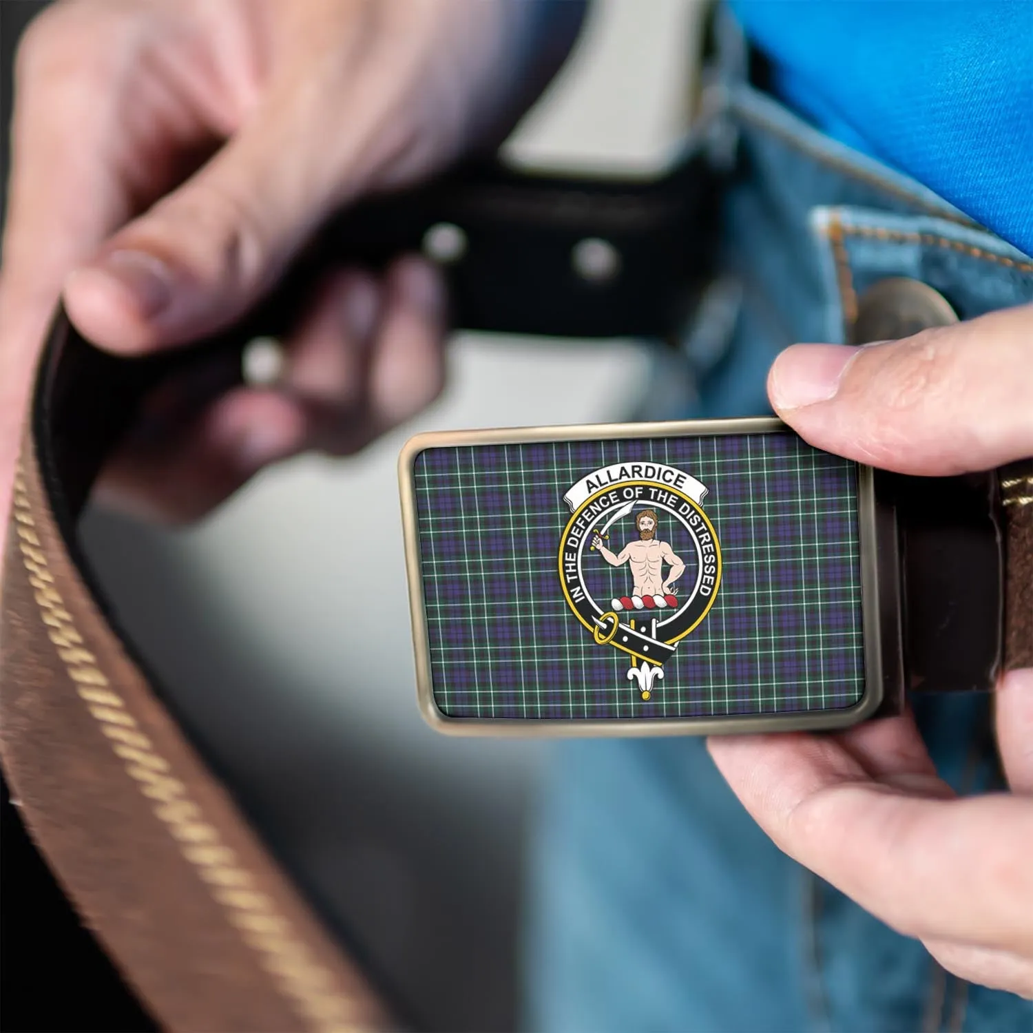 Allardice Tartan Belt Buckles with Family Crest