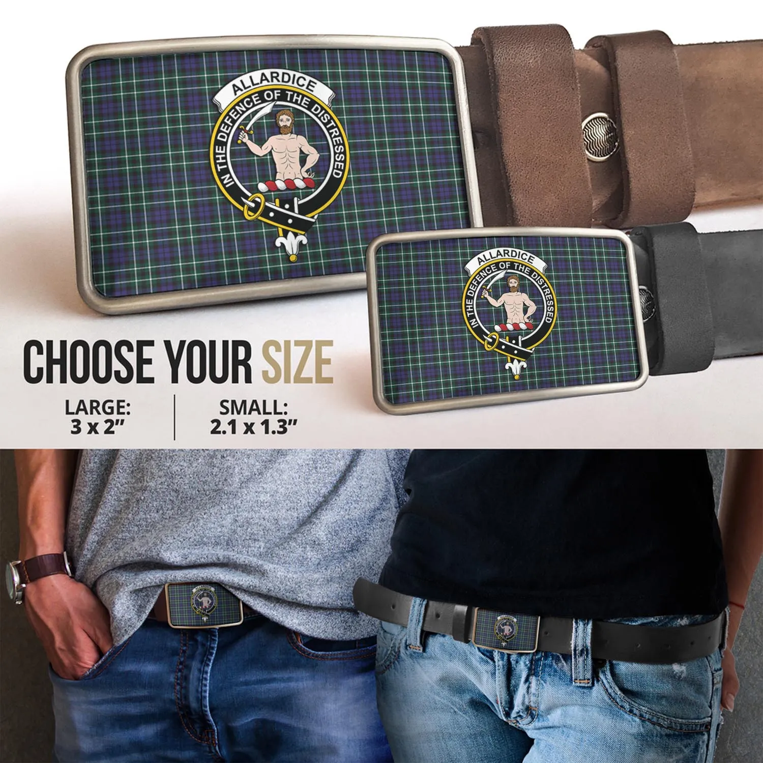 Allardice Tartan Belt Buckles with Family Crest