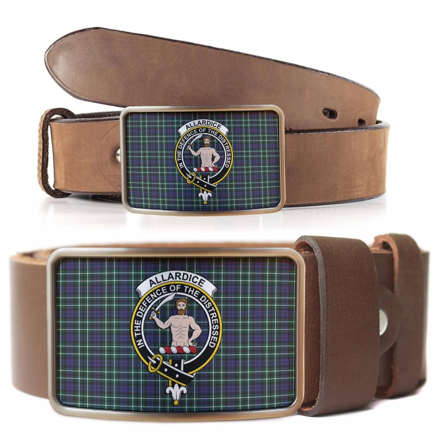 Allardice Tartan Belt Buckles with Family Crest