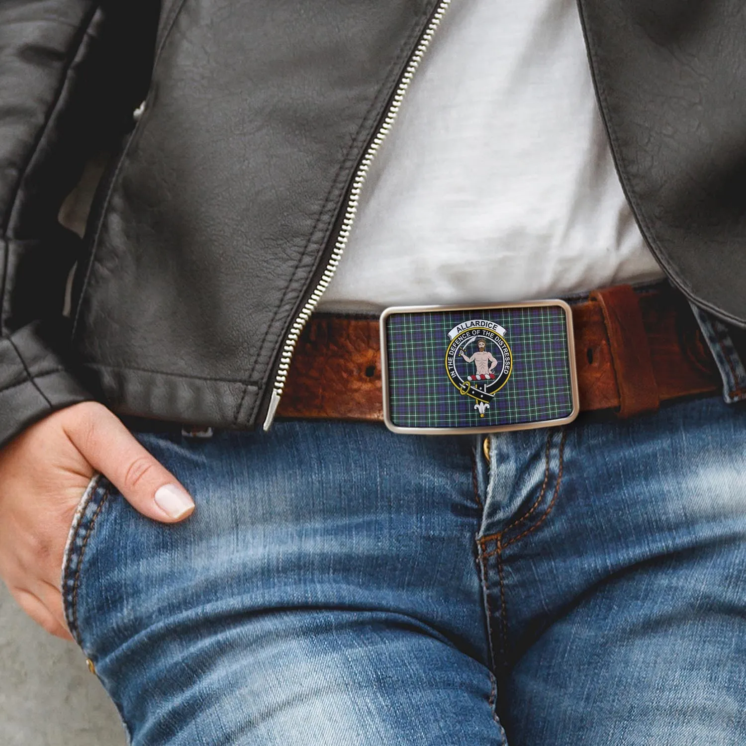 Allardice Tartan Belt Buckles with Family Crest