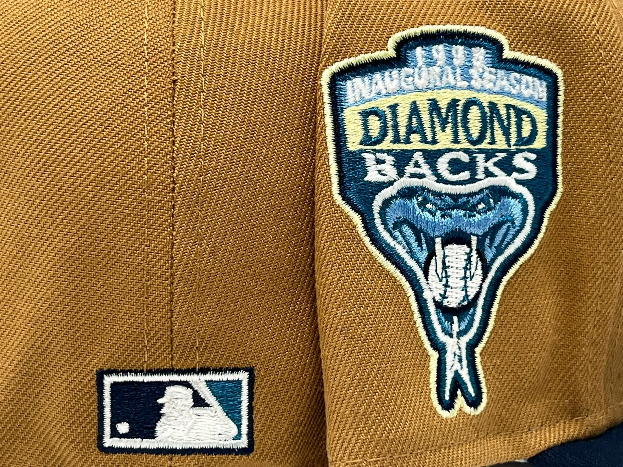 ARIZONA DIAMONDBACKS 1998 INAUGURAL SEASON LIGHT BRONZE NAVY VISOR ICY BRIM NEW ERA FITTED HAT