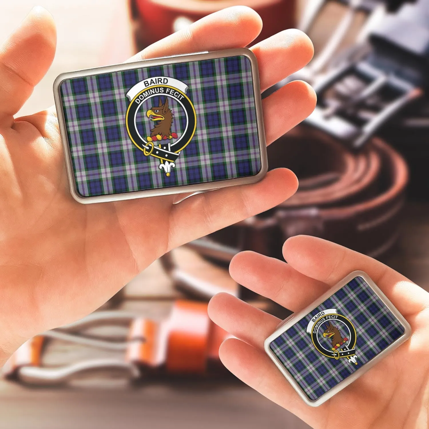 Baird Dress Tartan Belt Buckles with Family Crest