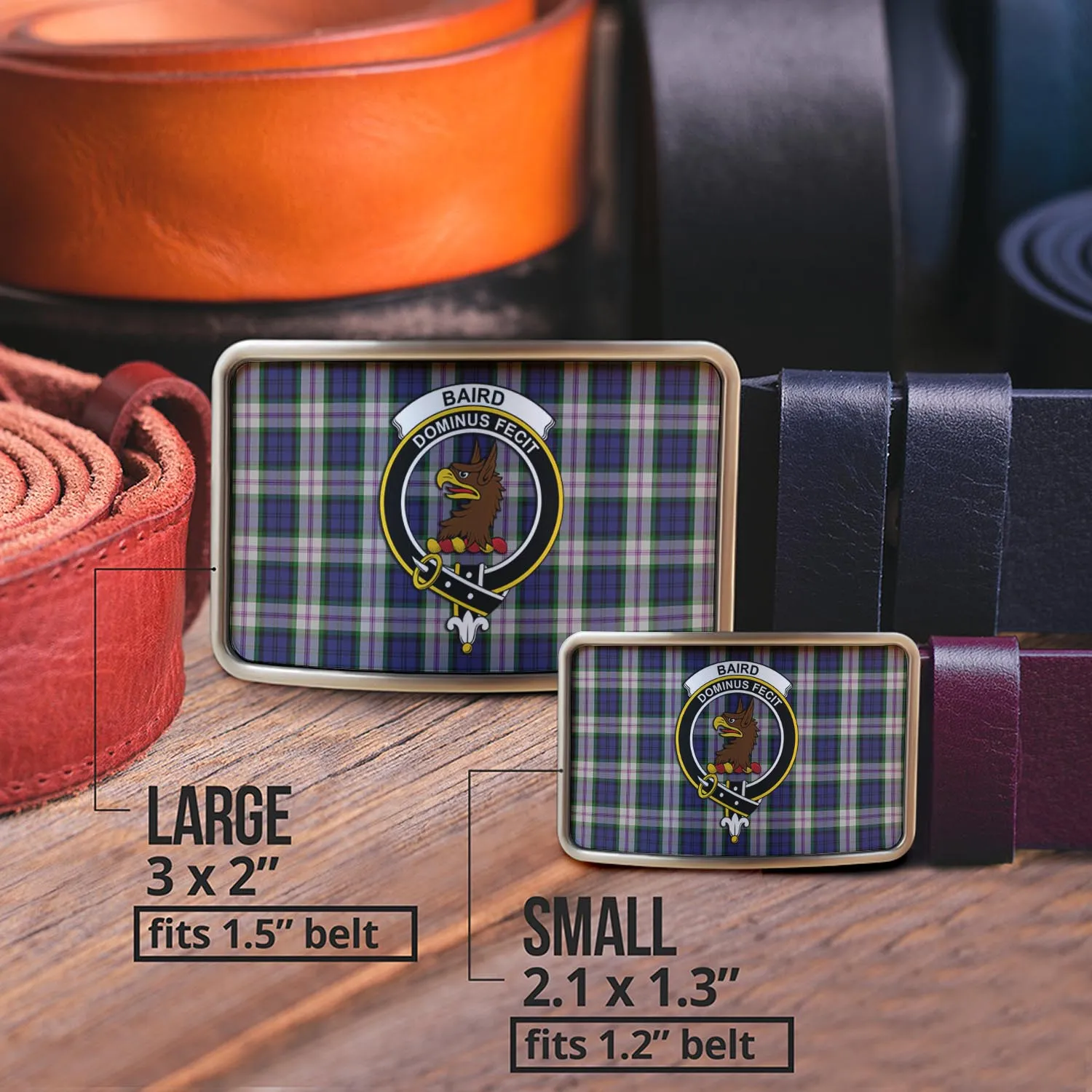 Baird Dress Tartan Belt Buckles with Family Crest