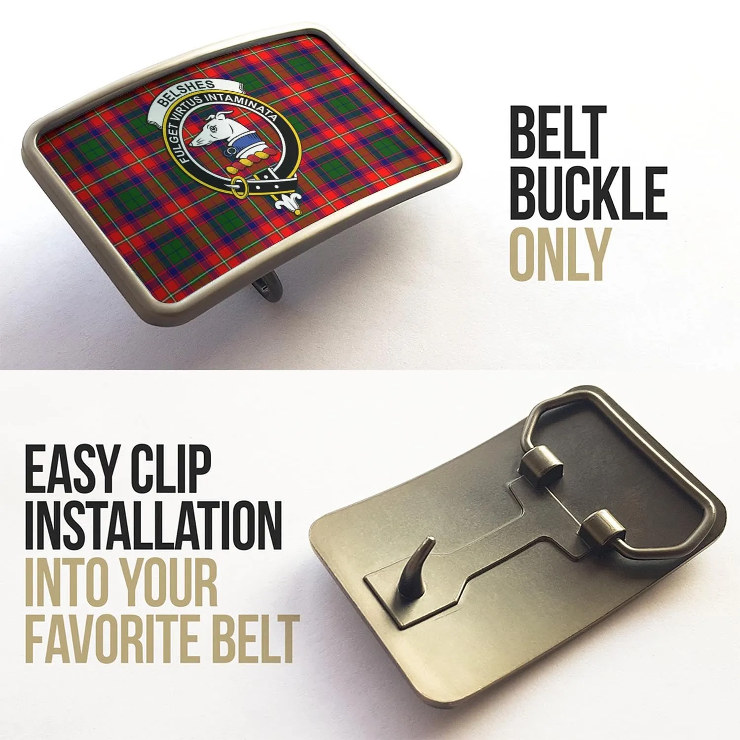 Belshes Tartan Belt Buckles with Family Crest