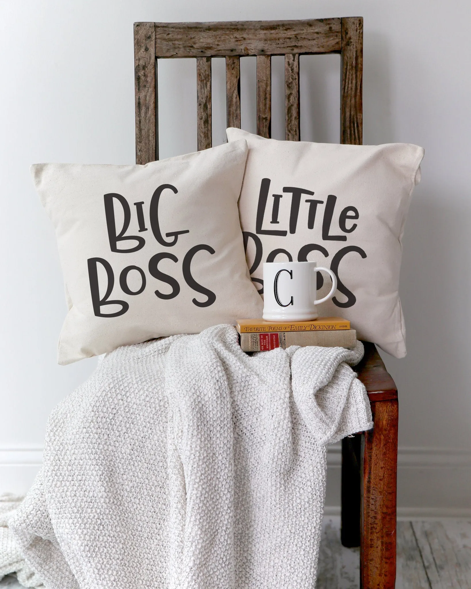 Big Boss and Little Boss Cotton Canvas Pillow Covers, 2-Pack by The Cotton & Canvas Co.
