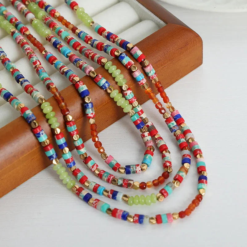 Bohemian Retro Beaded Necklace with Natural Stones for Women