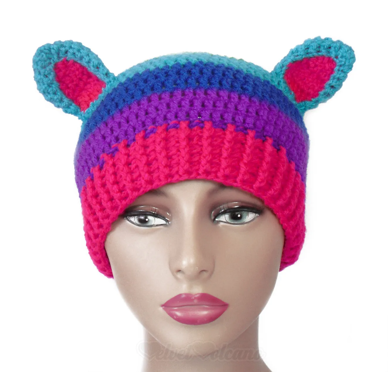 Bright Rainbow Kitty Beanie