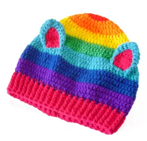 Bright Rainbow Kitty Beanie