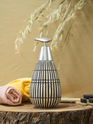 Brown Ceramic Pear Shape Soap Dispenser - Ribbed Pattern, Bath Accessories