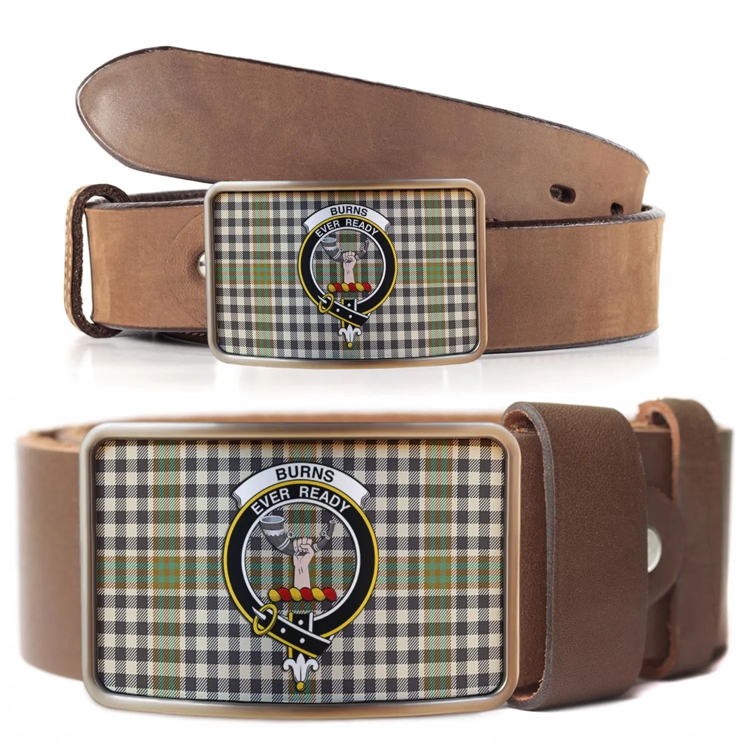 Burns Check Tartan Belt Buckles with Family Crest