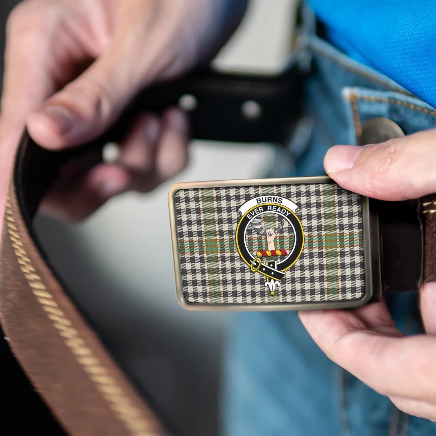 Burns Check Tartan Belt Buckles with Family Crest