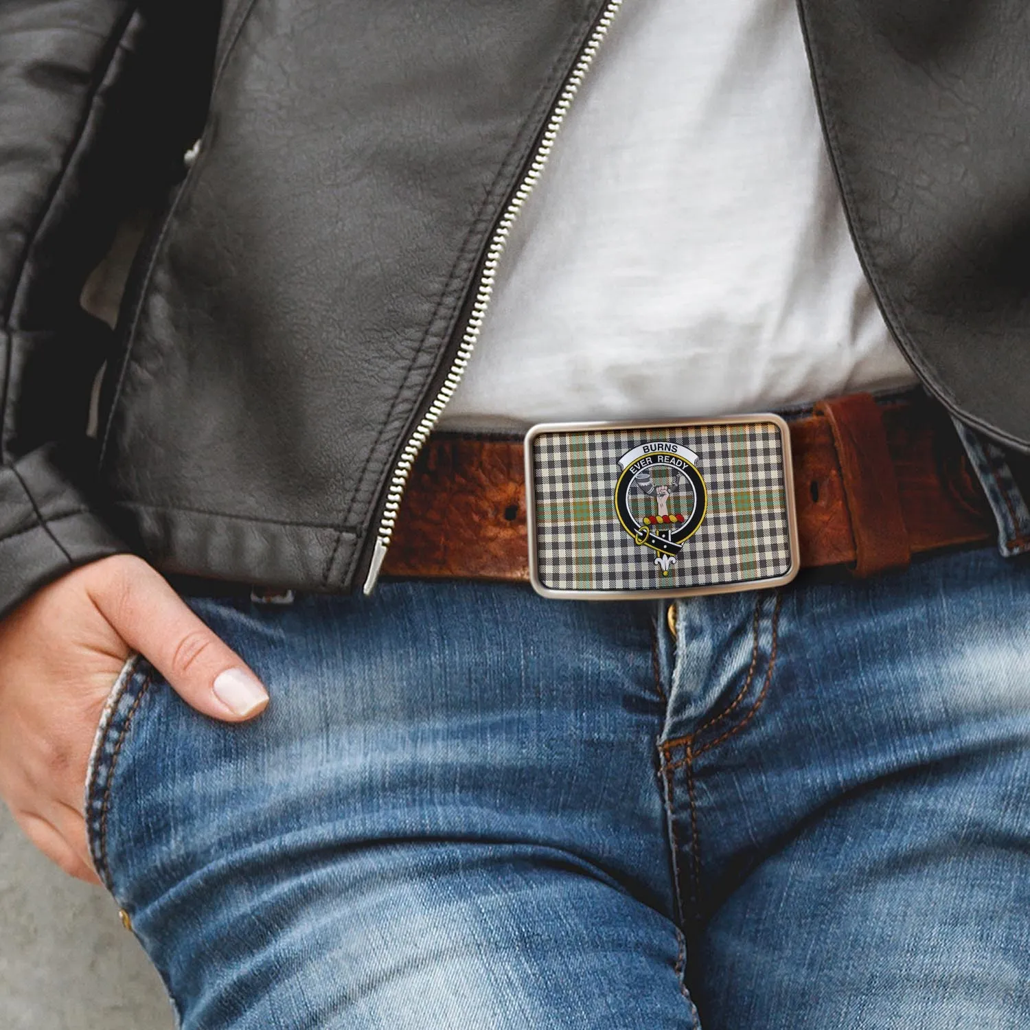 Burns Check Tartan Belt Buckles with Family Crest