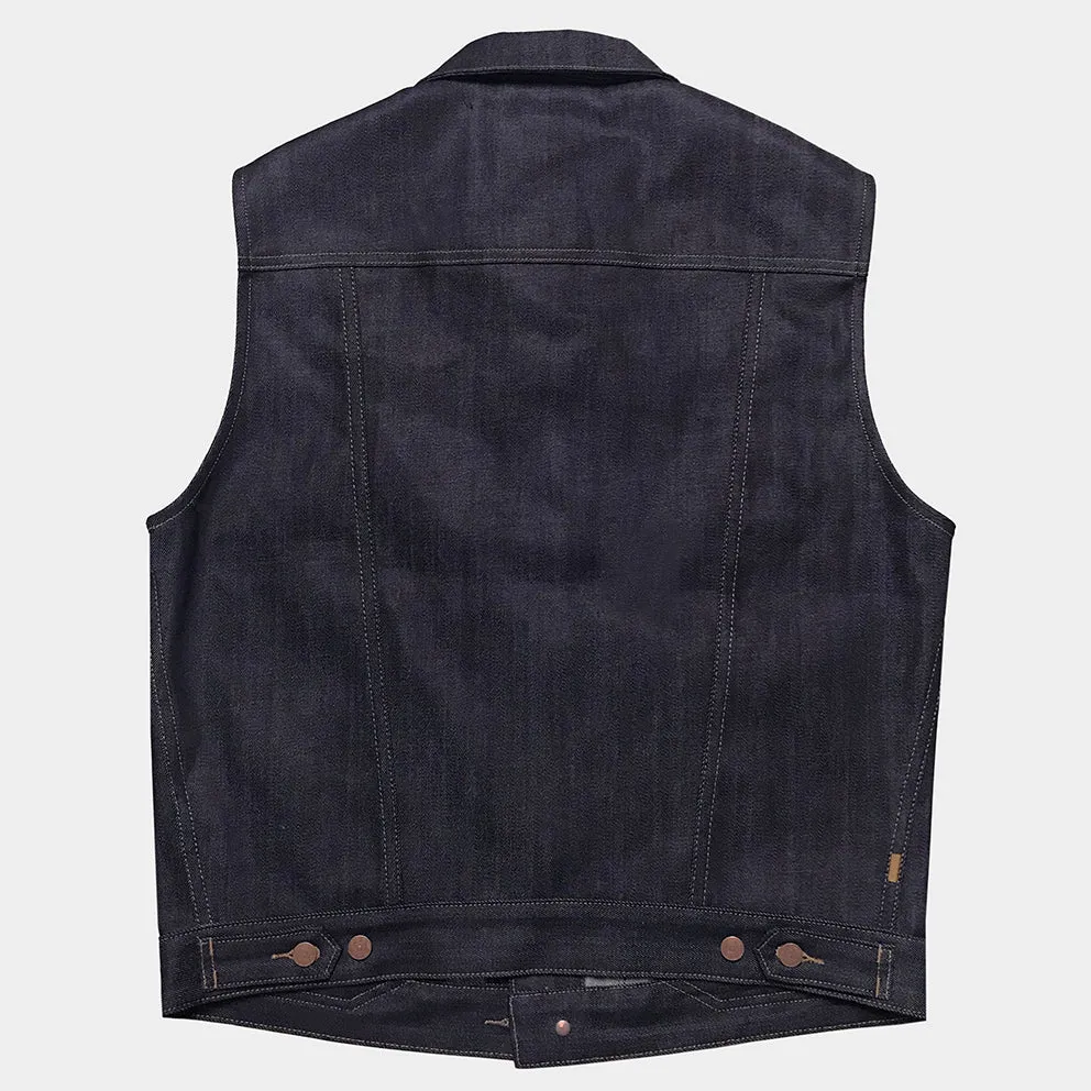 BZEN M.3127-THE CUT REGULAR FIT 4 POCKET BIKER'S VEST-13oz ORGANIC-RAW INDIGO