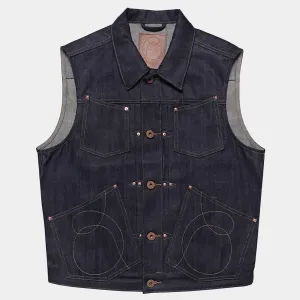 BZEN M.3127-THE CUT REGULAR FIT 4 POCKET BIKER'S VEST-13oz ORGANIC-RAW INDIGO