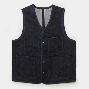 BZEN M.3202-SETH REGULAR FIT V-NECK VEST-17oz-SELVEDGE LOOMSTATE-RAW INDIGO