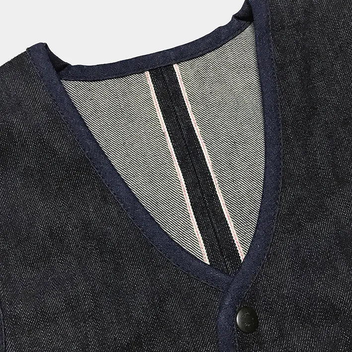 BZEN M.3202-SETH REGULAR FIT V-NECK VEST-17oz-SELVEDGE LOOMSTATE-RAW INDIGO