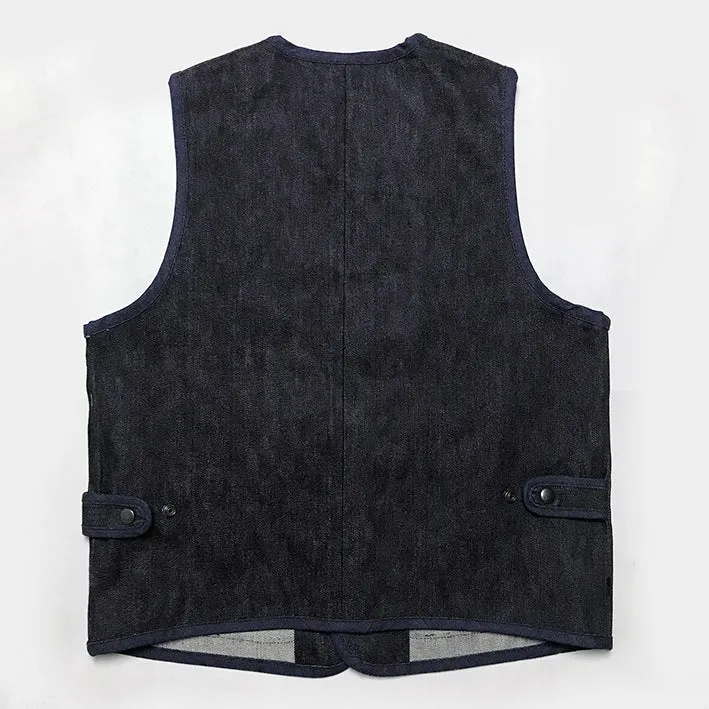 BZEN M.3202-SETH REGULAR FIT V-NECK VEST-17oz-SELVEDGE LOOMSTATE-RAW INDIGO