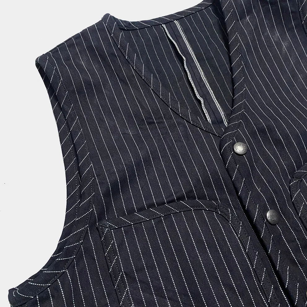 BZEN M.3202 SETH-STR REGULAR FIT V-NECK INDIGO STRIPE SELVEDGE VEST-13.8OZ-HRH INDIGO STRIPE