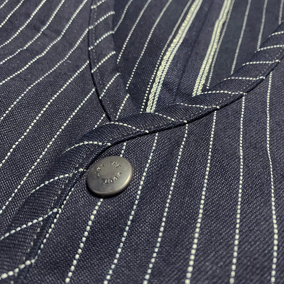 BZEN M.3202 SETH-STR REGULAR FIT V-NECK INDIGO STRIPE SELVEDGE VEST-13.8OZ-HRH INDIGO STRIPE