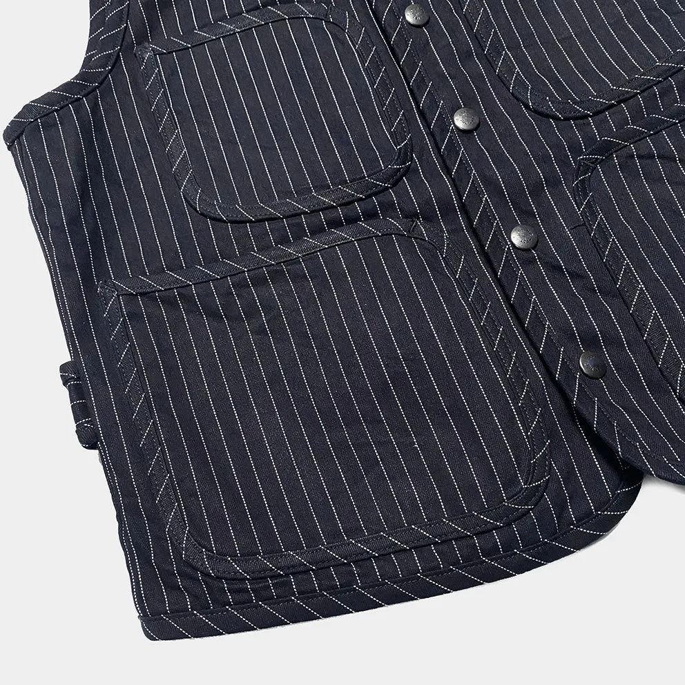 BZEN M.3202 SETH-STR REGULAR FIT V-NECK INDIGO STRIPE SELVEDGE VEST-13.8OZ-HRH INDIGO STRIPE