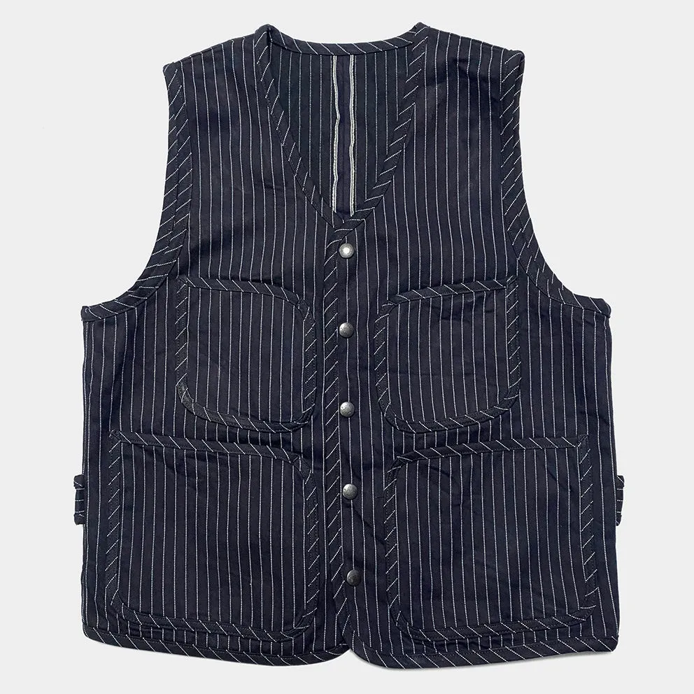 BZEN M.3202 SETH-STR REGULAR FIT V-NECK INDIGO STRIPE SELVEDGE VEST-13.8OZ-HRH INDIGO STRIPE