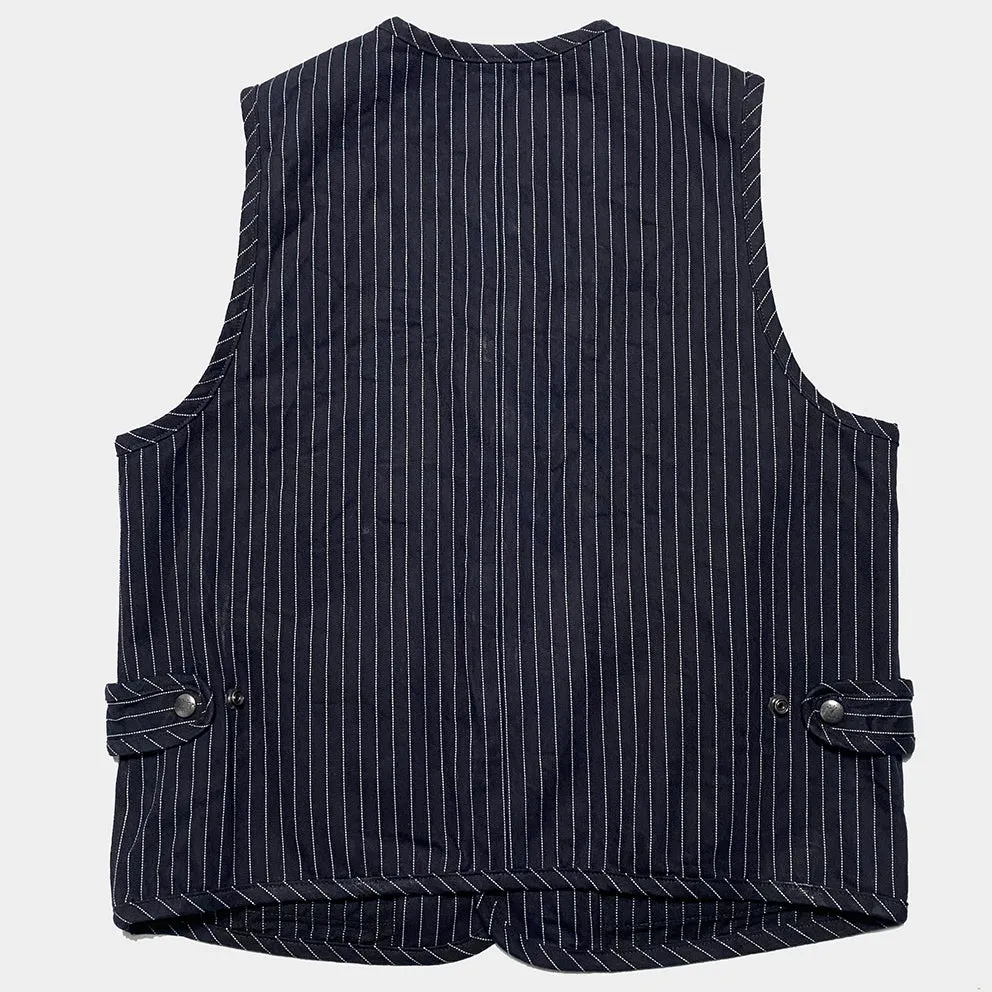 BZEN M.3202 SETH-STR REGULAR FIT V-NECK INDIGO STRIPE SELVEDGE VEST-13.8OZ-HRH INDIGO STRIPE