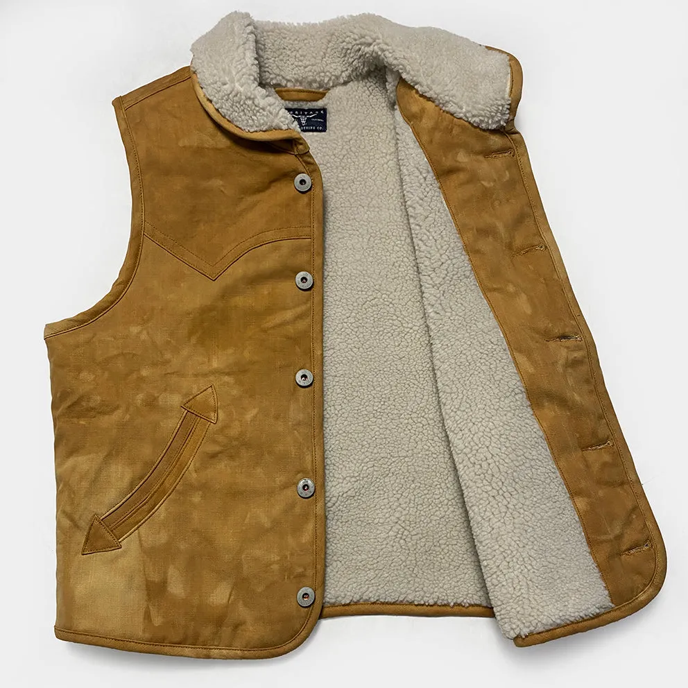 BZEN M.3203RR IDAHO-SC REGULAR FIT VEGGIE DYED CANVAS 2 POCKET SHERPA LINED VEST-12.5OZ-E0 SIENNA