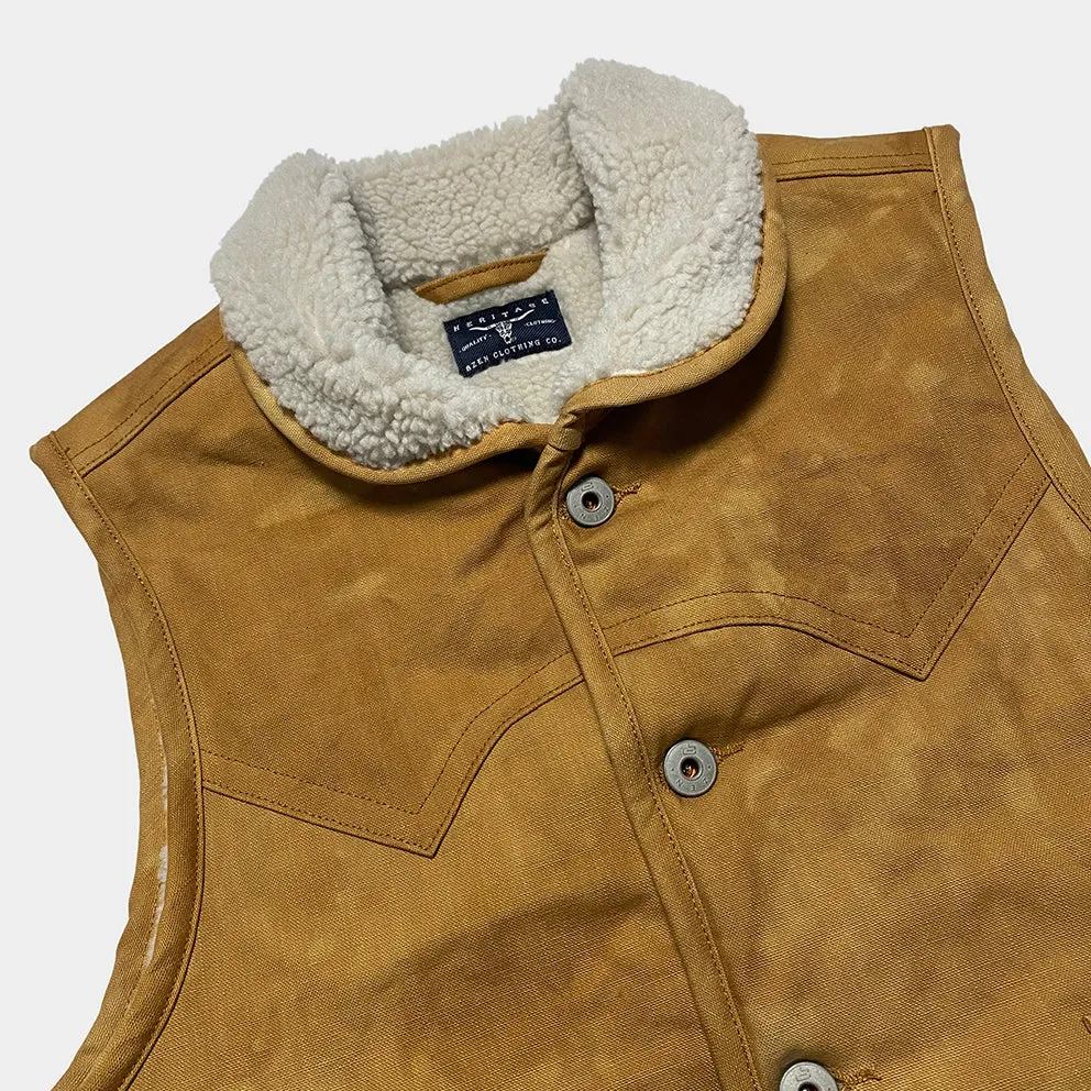 BZEN M.3203RR IDAHO-SC REGULAR FIT VEGGIE DYED CANVAS 2 POCKET SHERPA LINED VEST-12.5OZ-E0 SIENNA