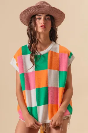 Color Block Checkered Sweater Vest