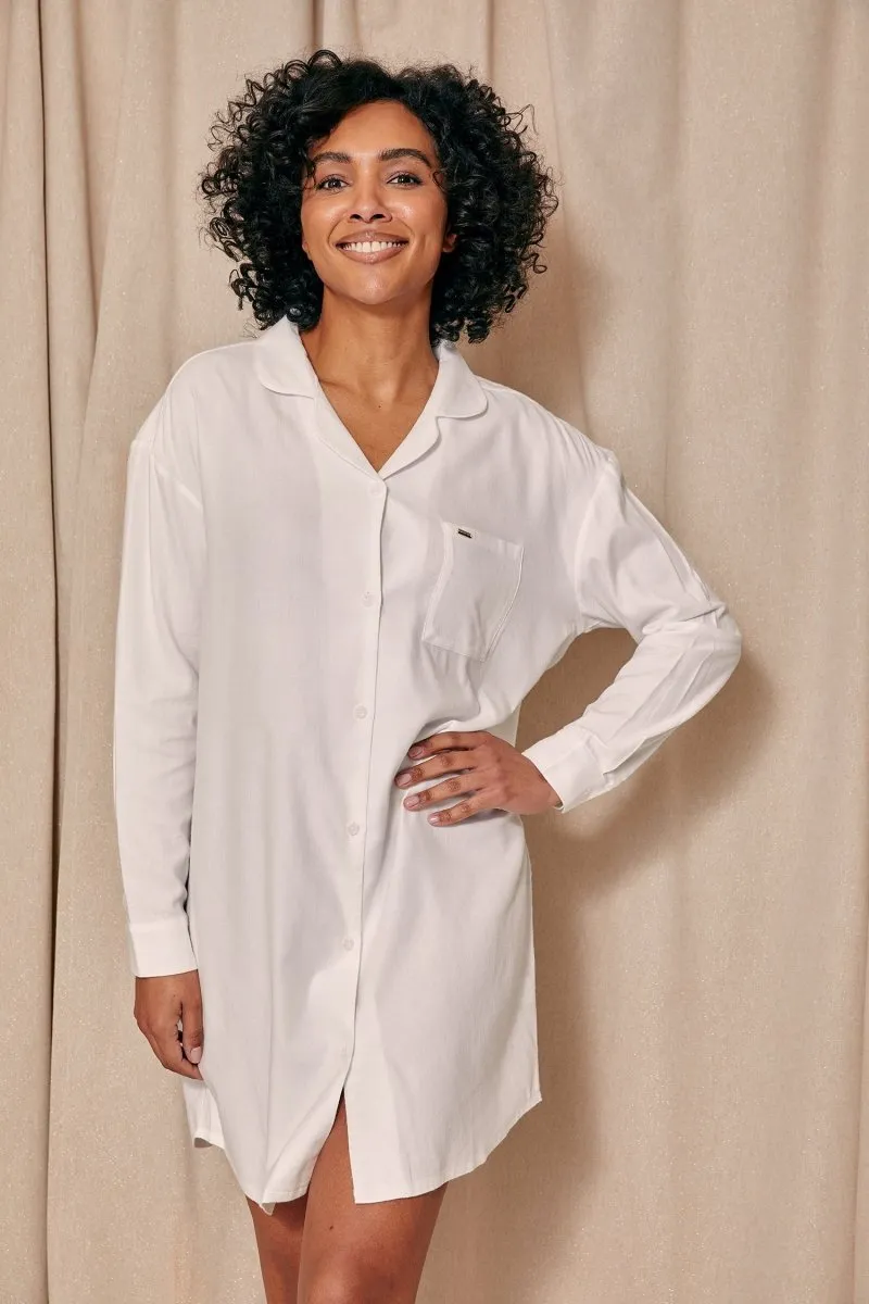 Cotton Modal Relaxed Nightshirt in White