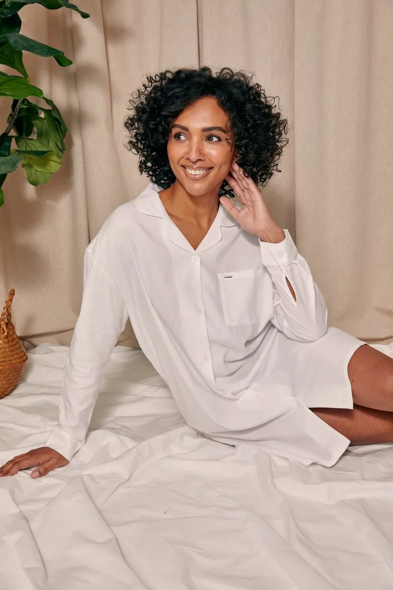 Cotton Modal Relaxed Nightshirt in White