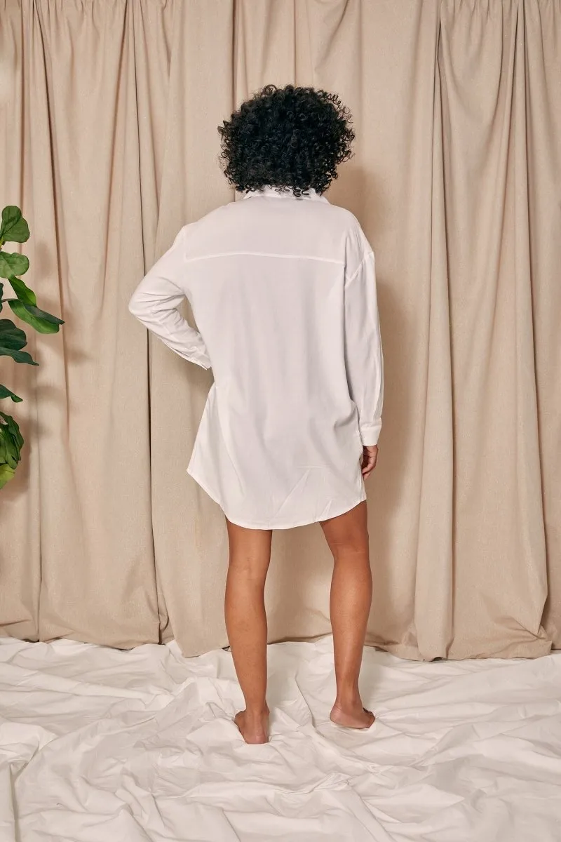 Cotton Modal Relaxed Nightshirt in White