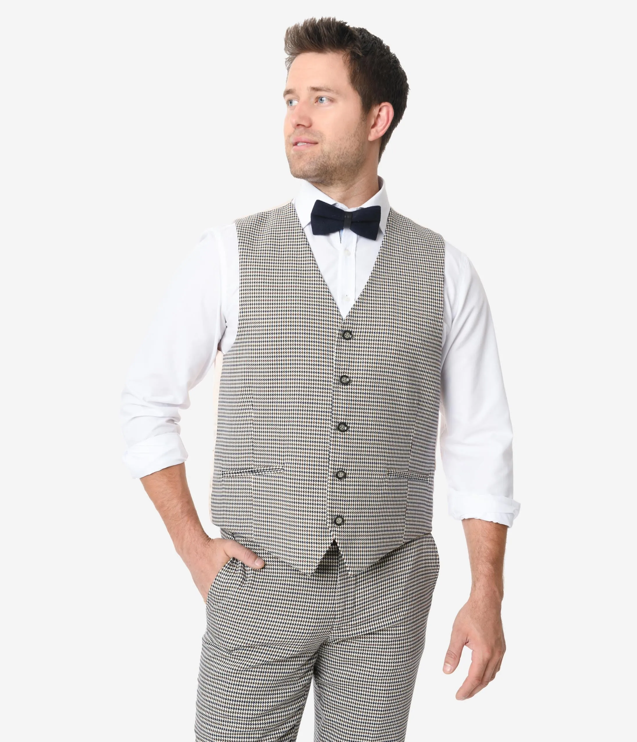 Cream & Brown Houndstooth Mens Vest