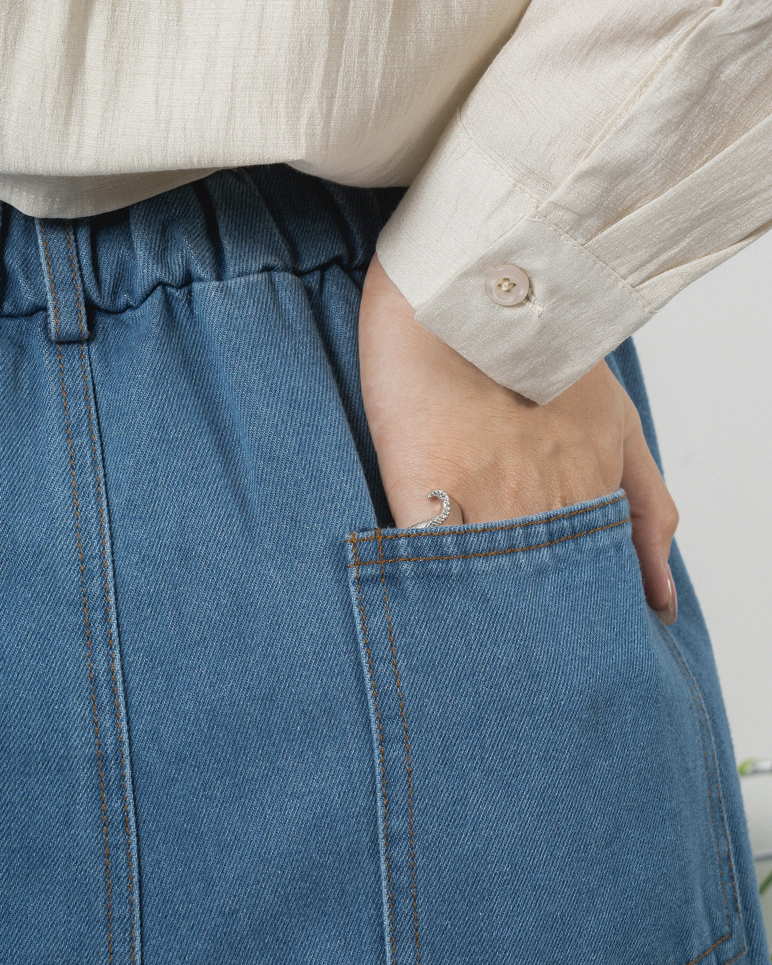 Denim Open Knee Pants (Denim)
