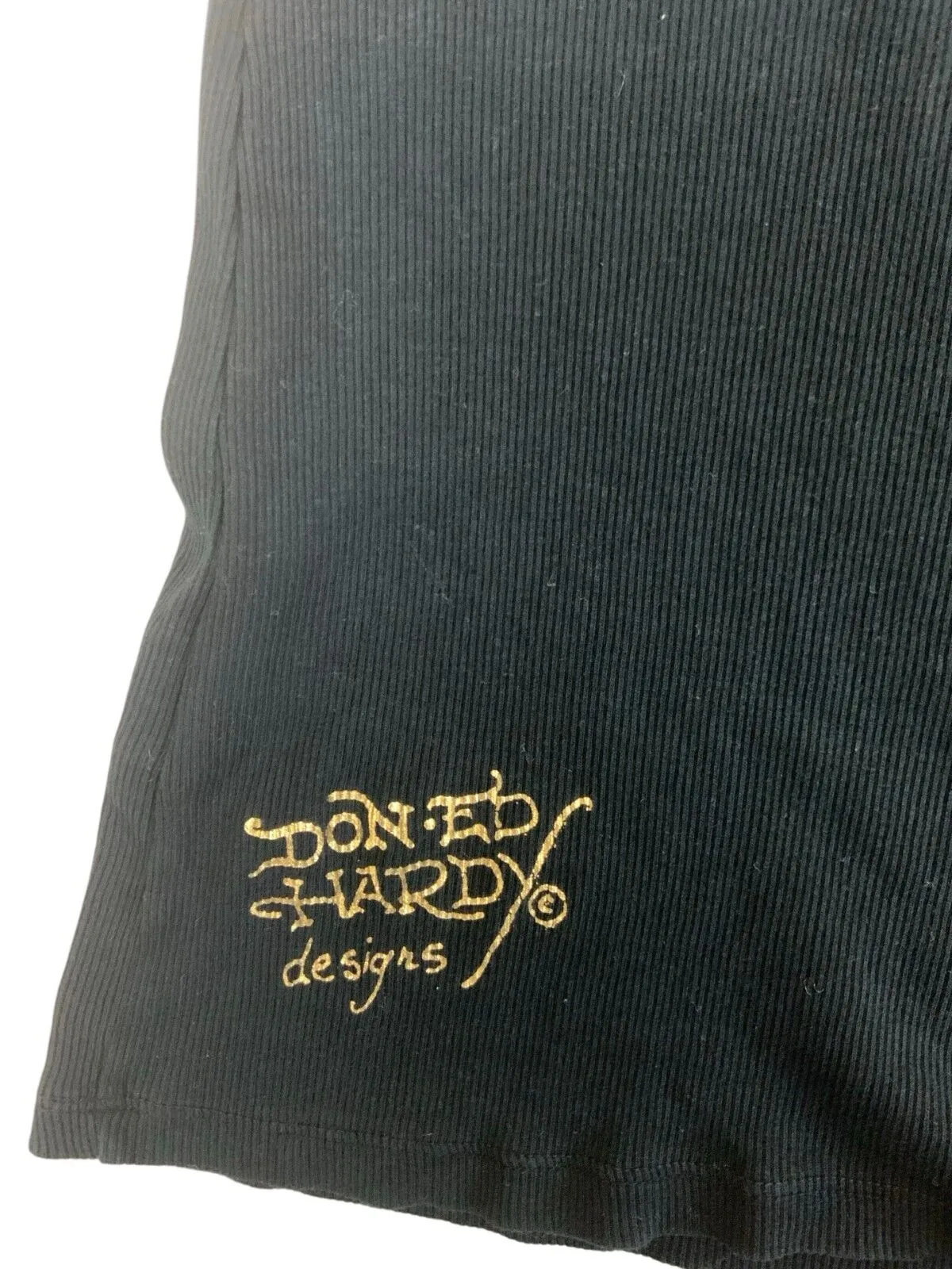 ED HARDY Y2K BLACK GRAPHIC ALL OVER PRINT GEMSTONE VEST TOP SIZE XS