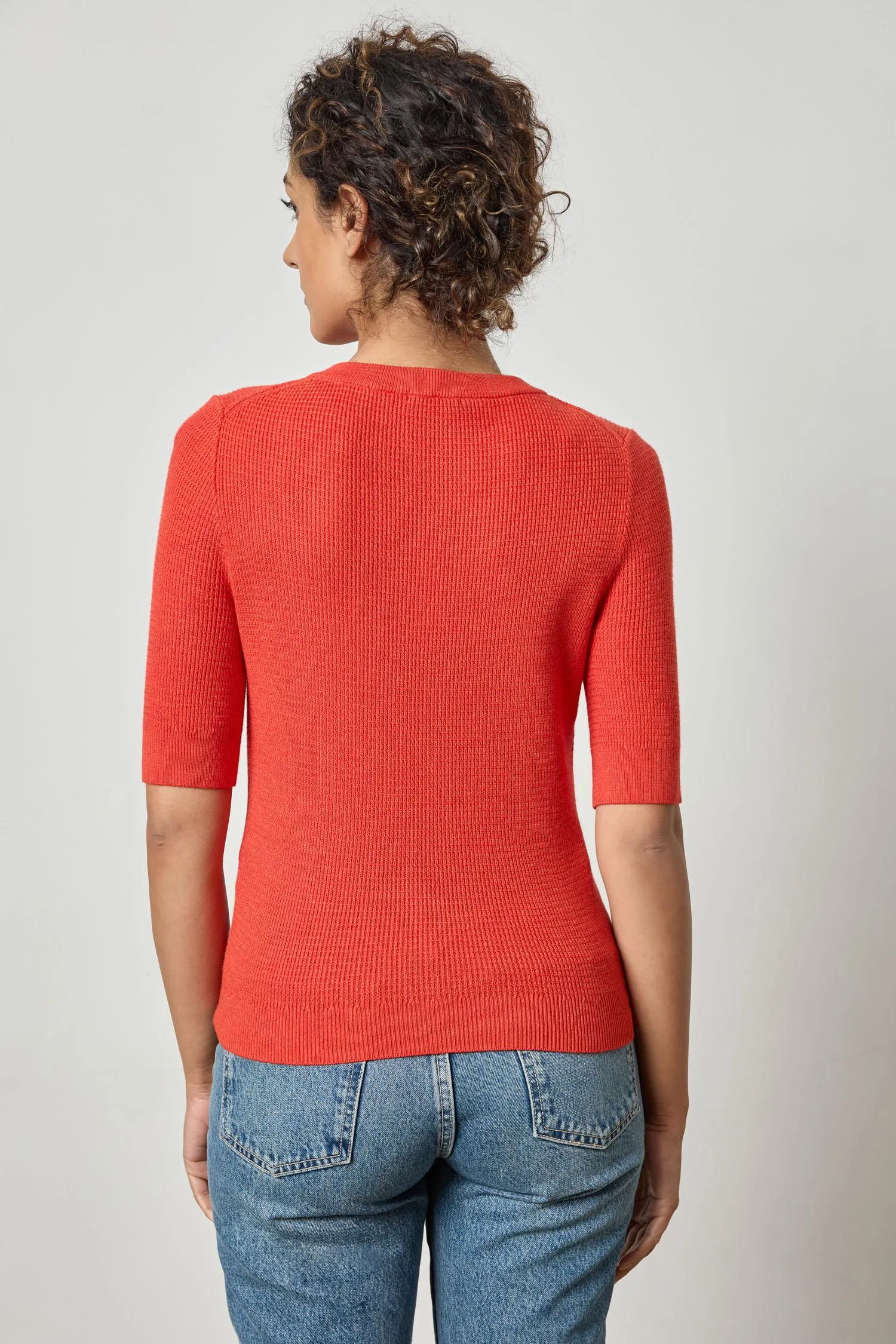 Elbow Sleeve Split Neck Sweater