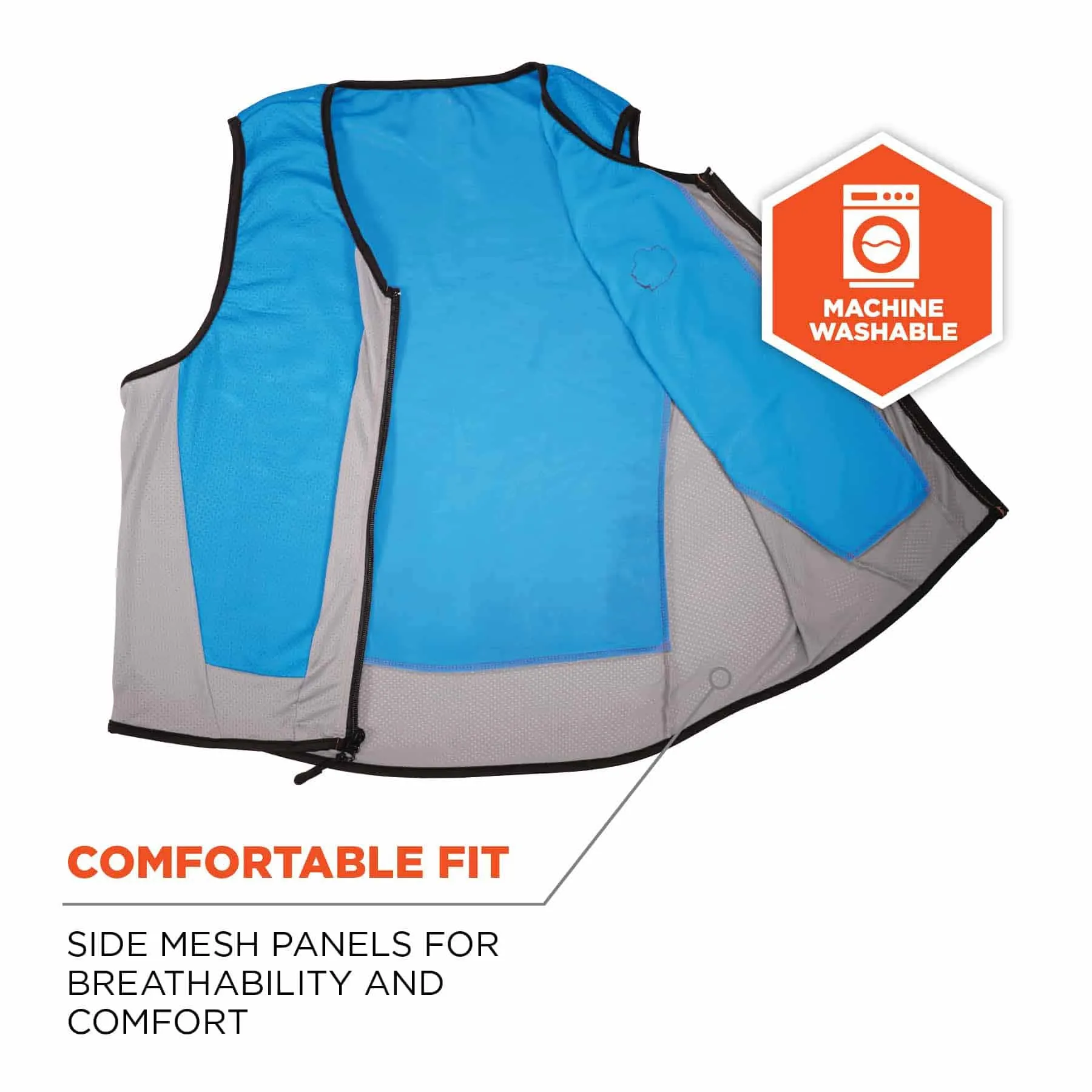 Ergodyne 12694 6667 L Blue Wet Evaporative Cooling Vest - PVA - Zipper