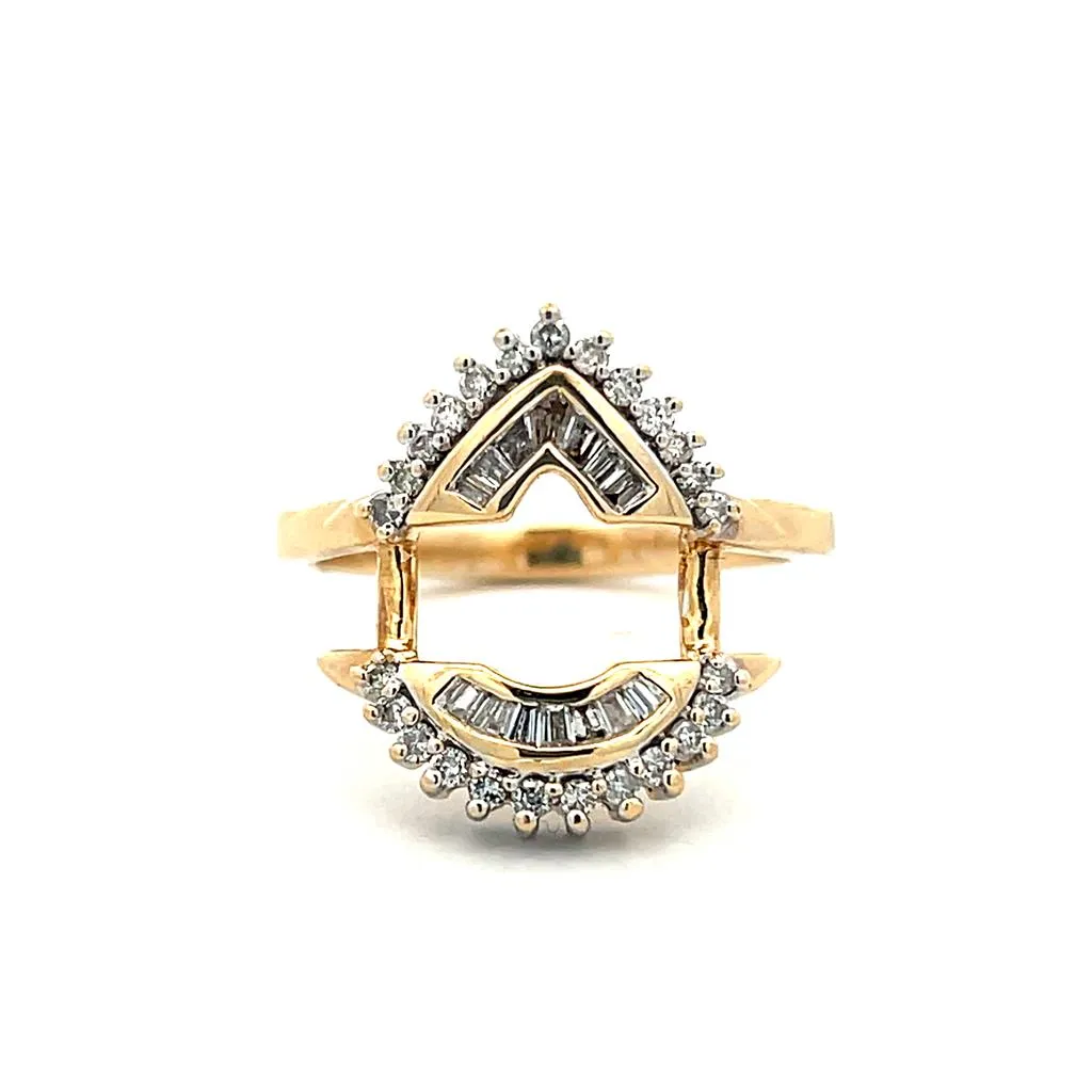 Estate 14K Yellow Gold 0.46ctw Baguette & Round Diamond Ring Guard for Pear Shaped Ring
