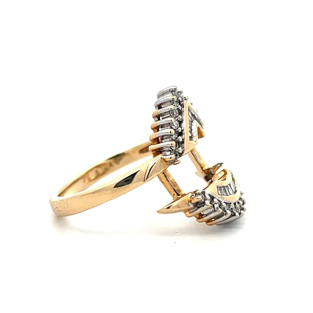 Estate 14K Yellow Gold 0.46ctw Baguette & Round Diamond Ring Guard for Pear Shaped Ring