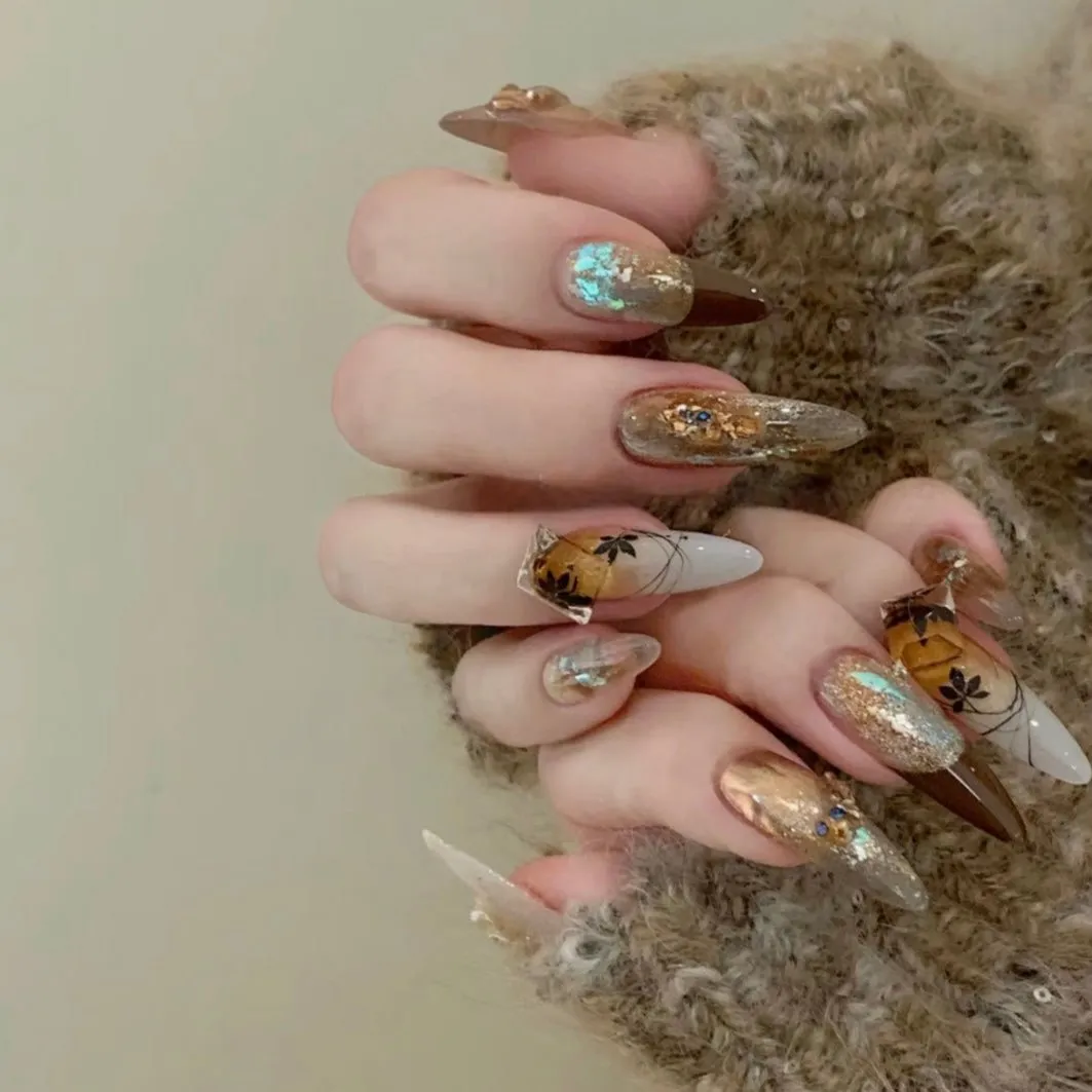 【FALL NAILS】2024 LAST SEASON NEW ARRIVED Golden Brown Autumn Romance Press-On Nails