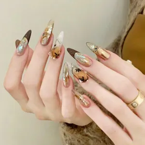 【FALL NAILS】2024 LAST SEASON NEW ARRIVED Golden Brown Autumn Romance Press-On Nails